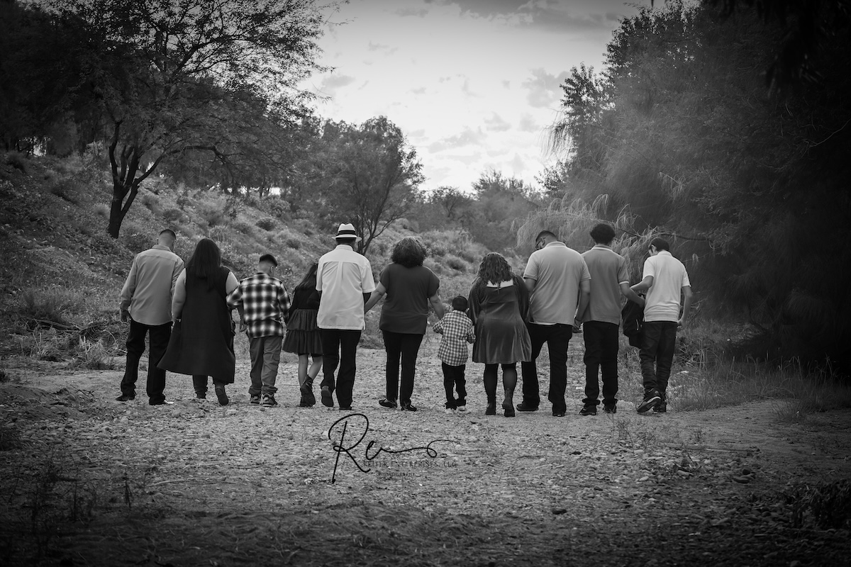 Black and white family portrait